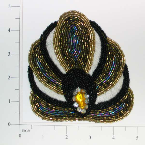 Crown Beaded Applique/Patch  - Black Multi