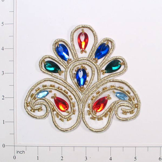 4 3/4" x 4 1/2 Medallion Gem Applique/Patch  - Multi Colors