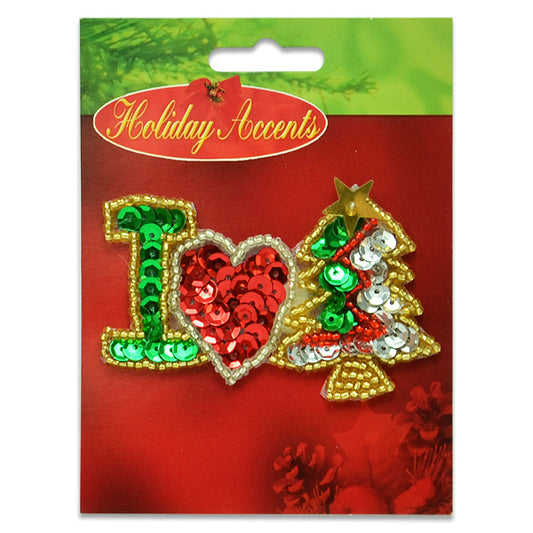 2 3/4" x 1 3/4" I Love Christmas Sequin Applique/Patch  - Multi Colors