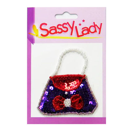 Blue Bow Purse Sassy Lady Sequin Applique/Patch  - Purple Multi