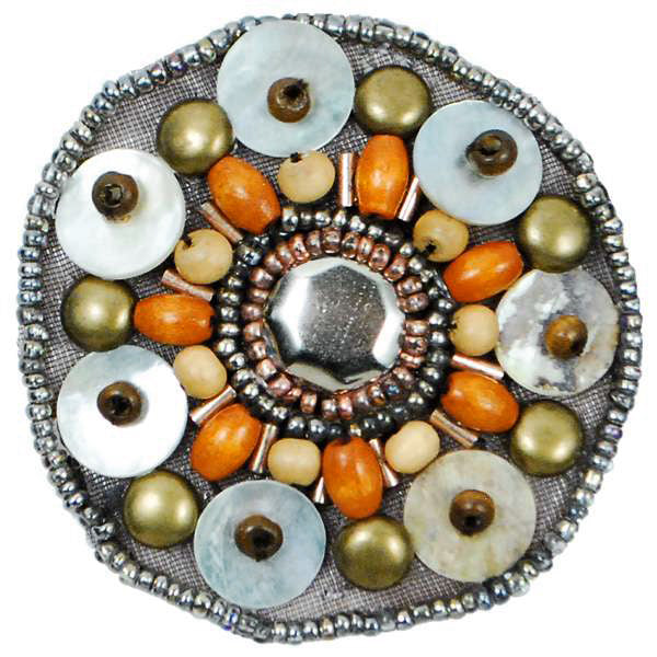 Round Shell and Wood Beaded Applique 2 1/4"    - Multi Colors