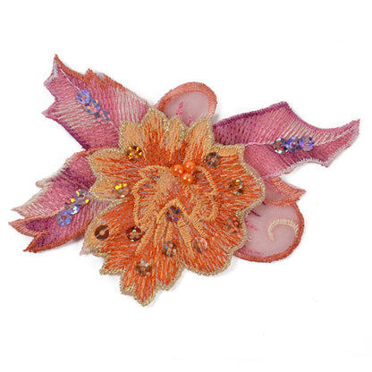 Embroidered Flower Fashion Applique/Patch  - Rust Multi