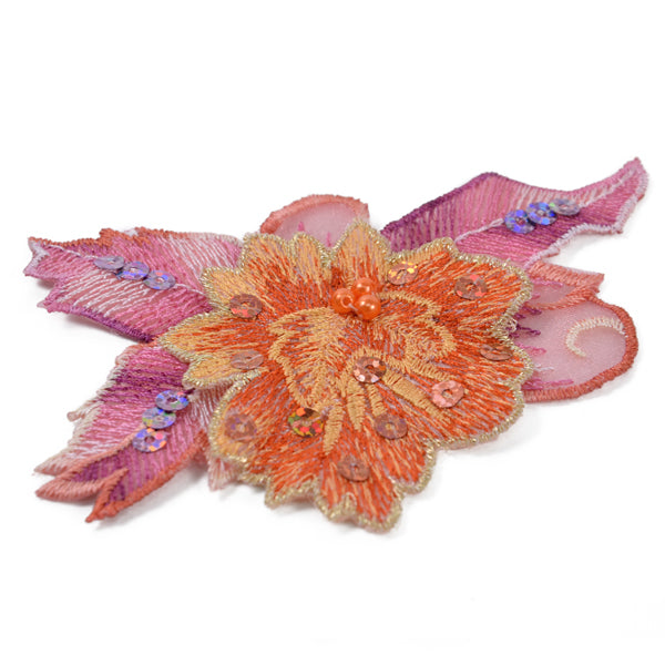 Embroidered Flower Fashion Applique/Patch  - Rust Multi