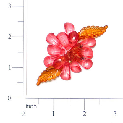 Two Leaf Gem Flower Applique/Patch  - Red Multi