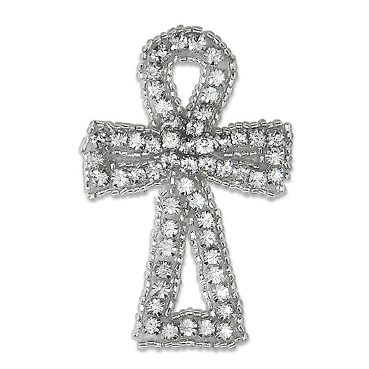 2 3/4" X 1 3/4" Ankh Rhinestone Cross Applique/Patch  - Silver