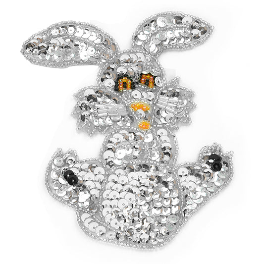 Bunny Rabbit Sequin Applique/Patch  - Silver