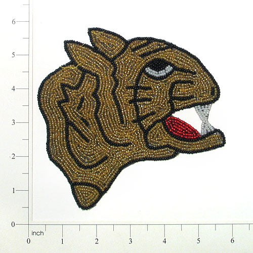 5 1/2" x 4 1/2" Tiger Face Beaded Applique/Patch  - Multi Colors