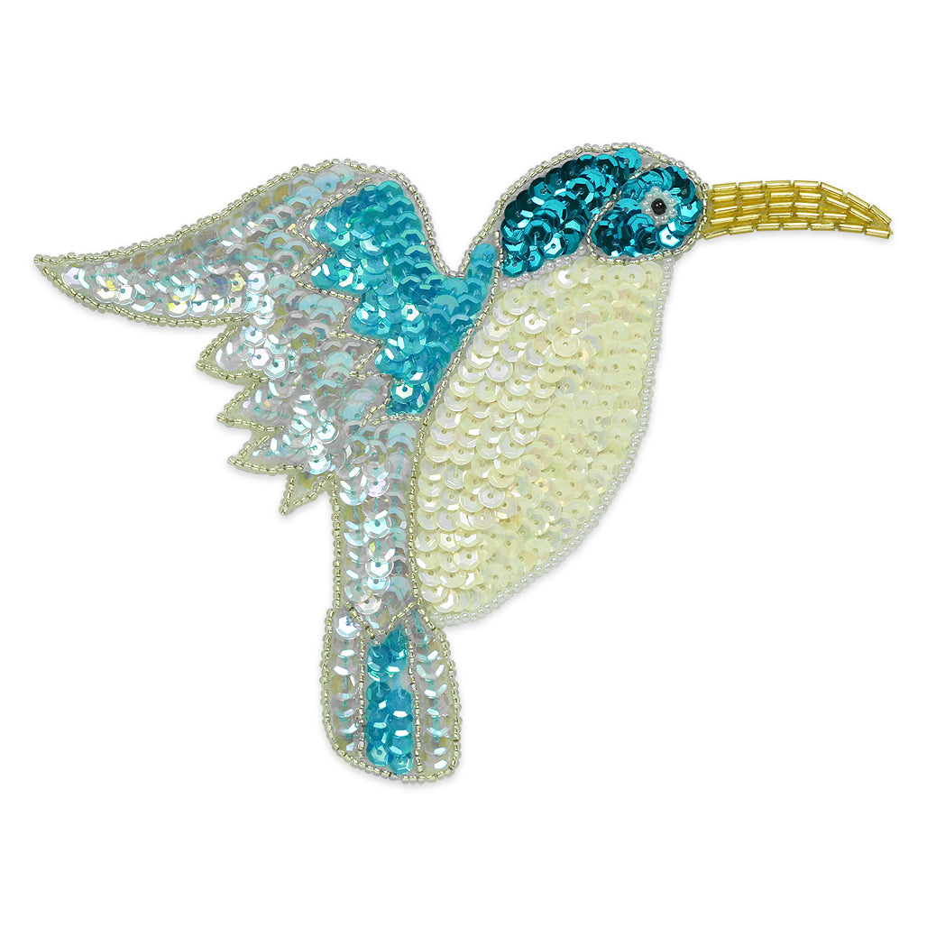 Hummingbird Beaded Sequin Applique/Patch 6 1/2" x 5"  - Multi Colors