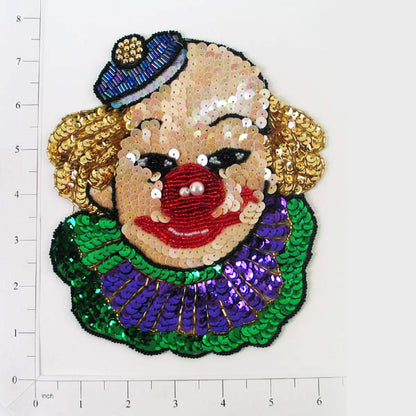 7 1/4" x 6 1/4" Mardi Gras Clown Face Sequin Applique/Patch  - Multi Colors