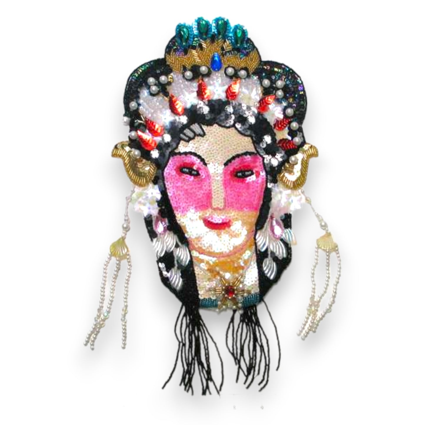 Oriental Lady Face Sequin Applique/Patch 14 3/4" x 7 3/4"   - Multi Colors