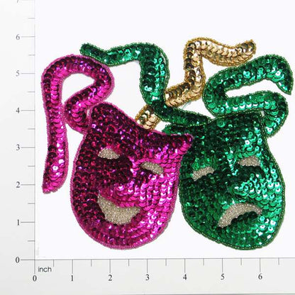 7" x 6" Mardi Gras Drama Mask Sequin Applique/Patch