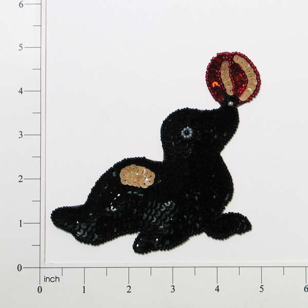 Seal with Ball Sequin Applique/Patch 4 1/2" x 4"   - Black Multi