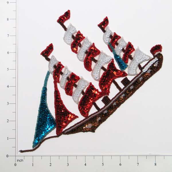 Galleon Ship Sequin Applique/Patch 10" x 6 1/4"  - Multi Colors