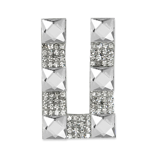 Letter U Iron-on Rhinestone Applique/Patch  - Crystal