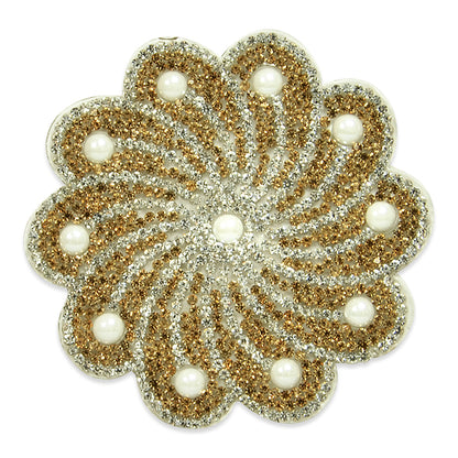 Glenda Iron-on Glass Pearl Motif Applique/Patch  - Bronze