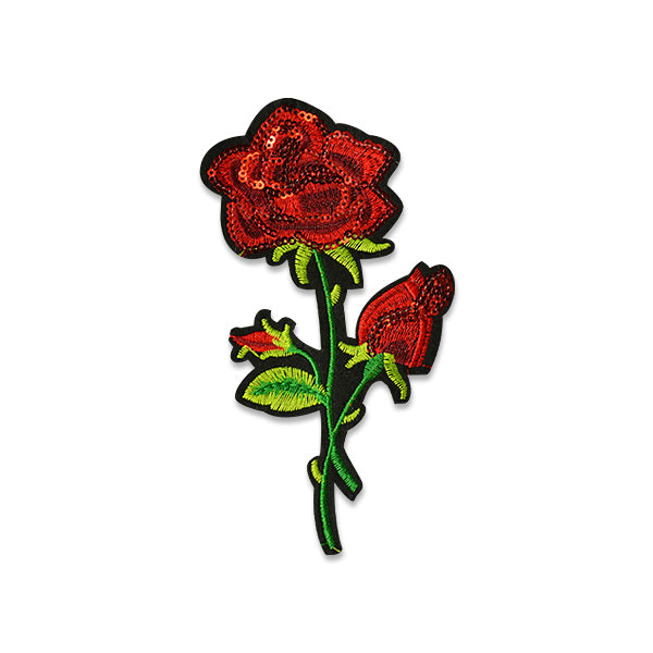 Daria Sequin Iron-on Embroidered Rose Applique/Patch 6 1/4" x 3 5/16"
  - Red/Green