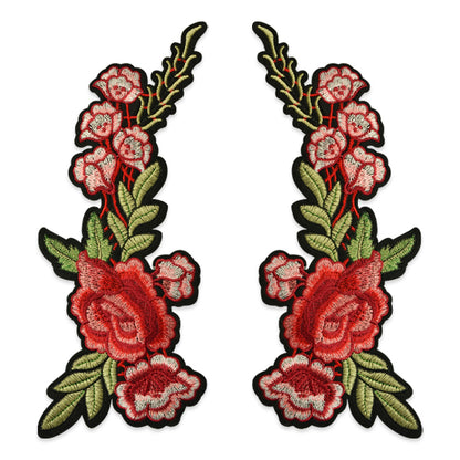 Trina Iron On Embroidered Roses Applique/Patch 11 1/4" x 5" 
 Pair  - Red