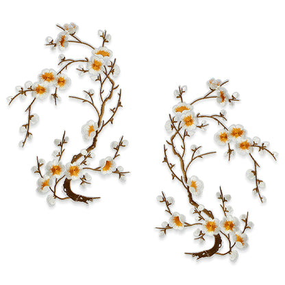 Pretty Plum Blossom Pair Iron On Embroidered Applique/Patch Patch