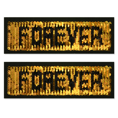 2PC Forever Whatever Reversible Sequin Iron On Embroidered Applique/Patch  - Gold/Silver