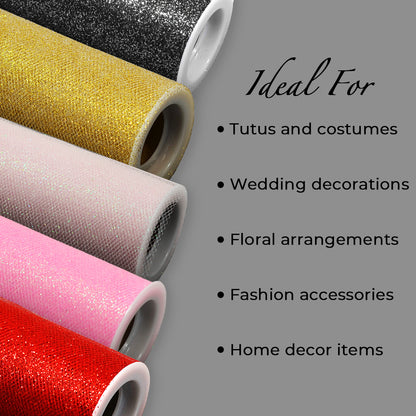 Decorative Glitter Tulle, Roll/Spool of 6” X 10 Yards, Pack of 1