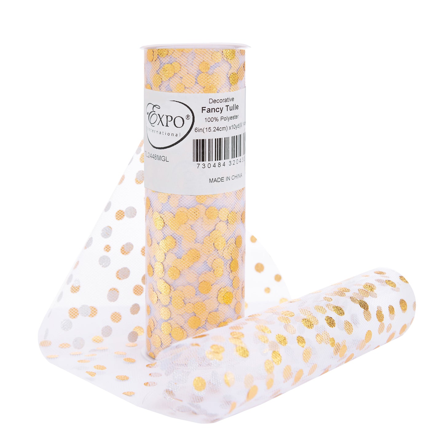 Decorative Fancy Foil Polka Dot Tulle, Roll/Spool of 6” X 10 Yards