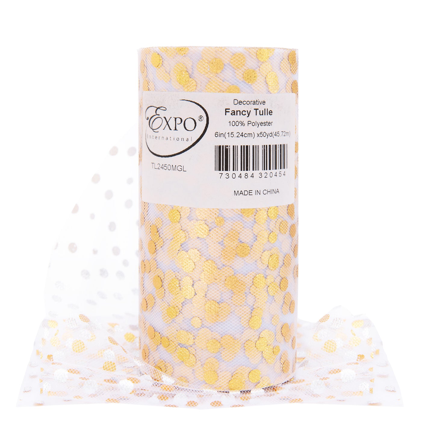 Decorative Fancy Foil Polka Dot Tulle, Roll/Spool of 6” X 50 Yards